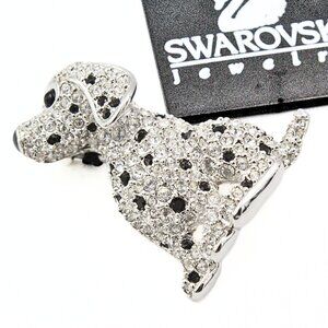 Fabulous Sparkly Swarovski Dalmatian Seated Puppy Brooch W/ Box